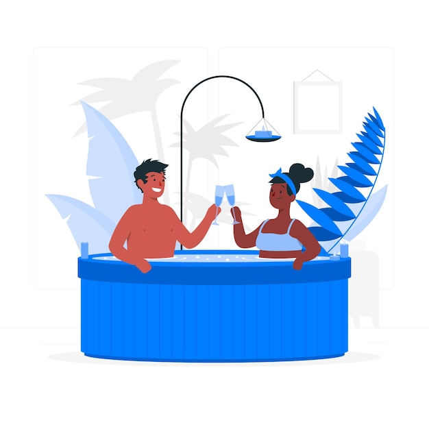 Couple in a jacuzzi concept illustration