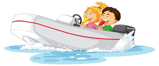 Free vector couple kids on dinghy boat