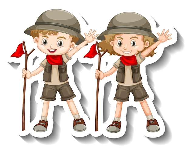 Couple kids wear safari outfit cartoon character sticker