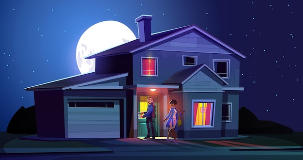 Free vector couple leaving home and go for walk at night