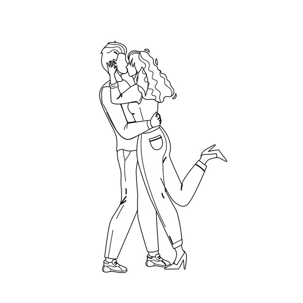 Premium Vector Couple In Love Embracing And Kiss Together Black Line Pencil Drawing Vector Young Man And Woman Love Embrace And Kissing Characters Boyfriend And Girlfriend Romantic Relationship Illustration