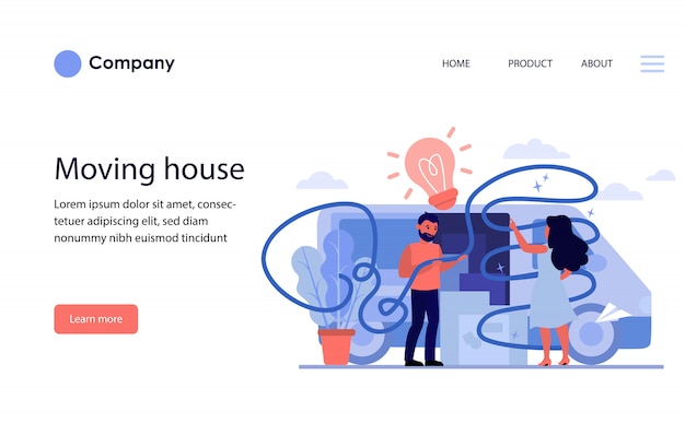 Бесплатное векторное изображение Пара переезжает в дом. шаблон веб-сайта или целевая страница