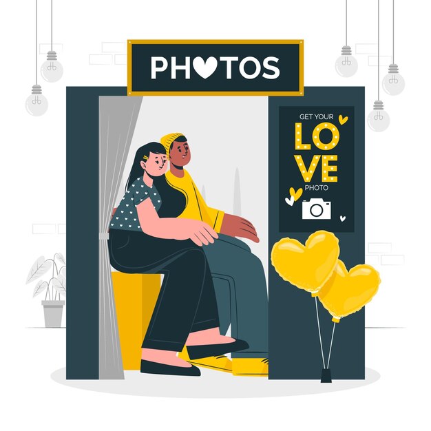 Пара в фотобудке концепции иллюстрации