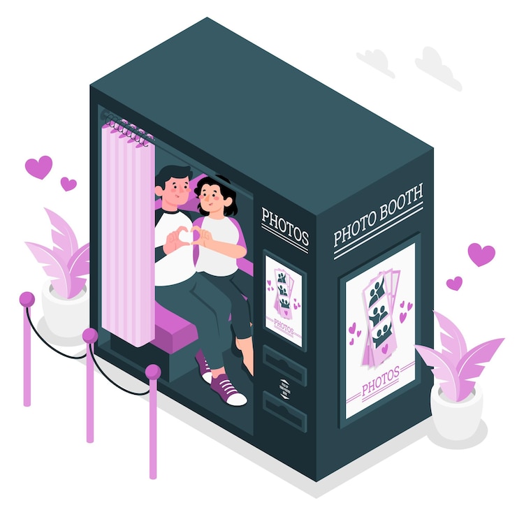 Free Vector couple in a photo booth concept illustration