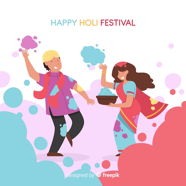 Couple playing holi festival background