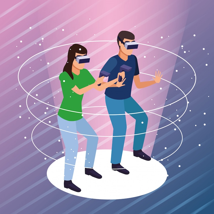 Free Vector couple playing with virtual reality