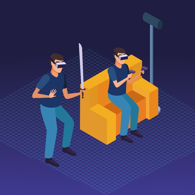 Free vector couple playing with virtual reality