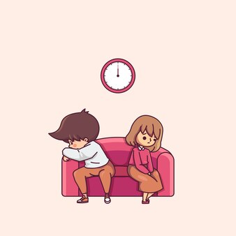ソファーのイラストのカップルの喧嘩 プレミアムベクター ソファーのイラストのカップルの喧嘩 プレミアムベクター
