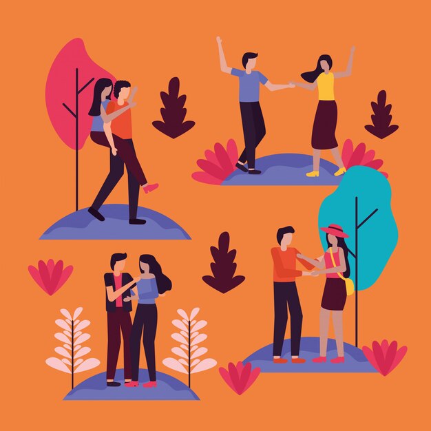 Free vector couple romantic activities outdoors flat