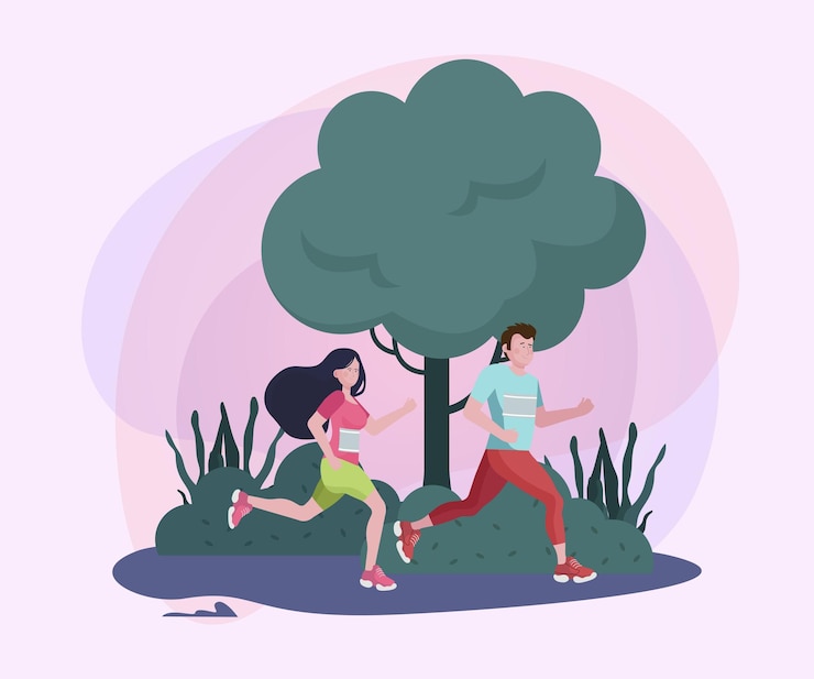 Free Vector couple running in park flat vector illustration