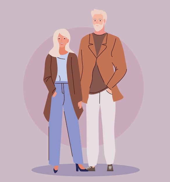 Free vector couple of senior people in casual clothing