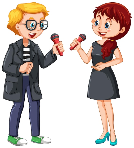 Free vector a couple singing together with microphone