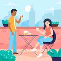 Free vector couple staycation on a rooftop terrace