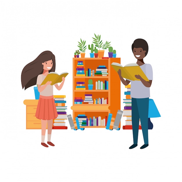 Free vector couple of student with reading book in the hands