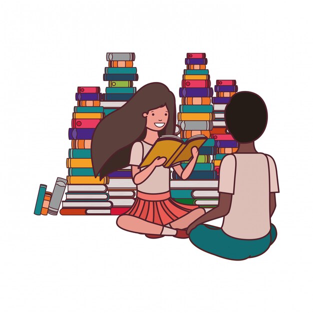 Free vector couple of student with reading book in the hands