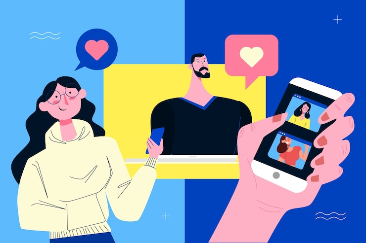 Free Vector couple talking on video calling
