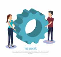 Free vector couple teamwork with gears