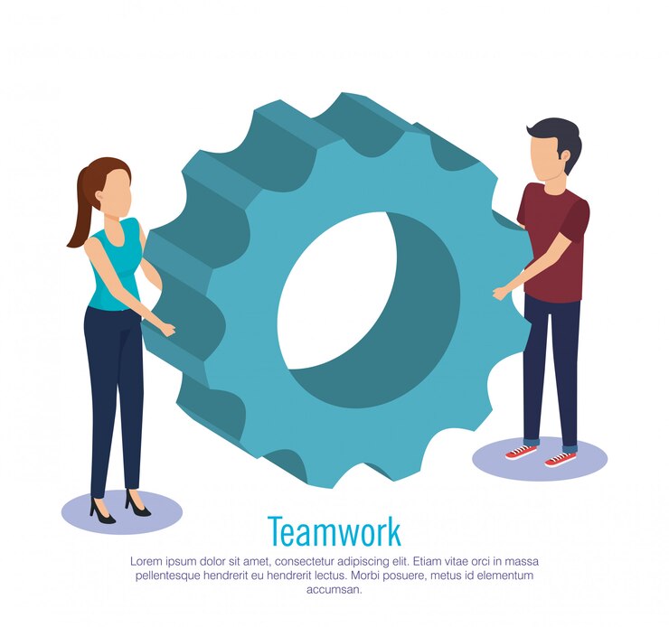 Free Vector couple teamwork with gears