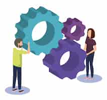 Free vector couple teamwork with gears