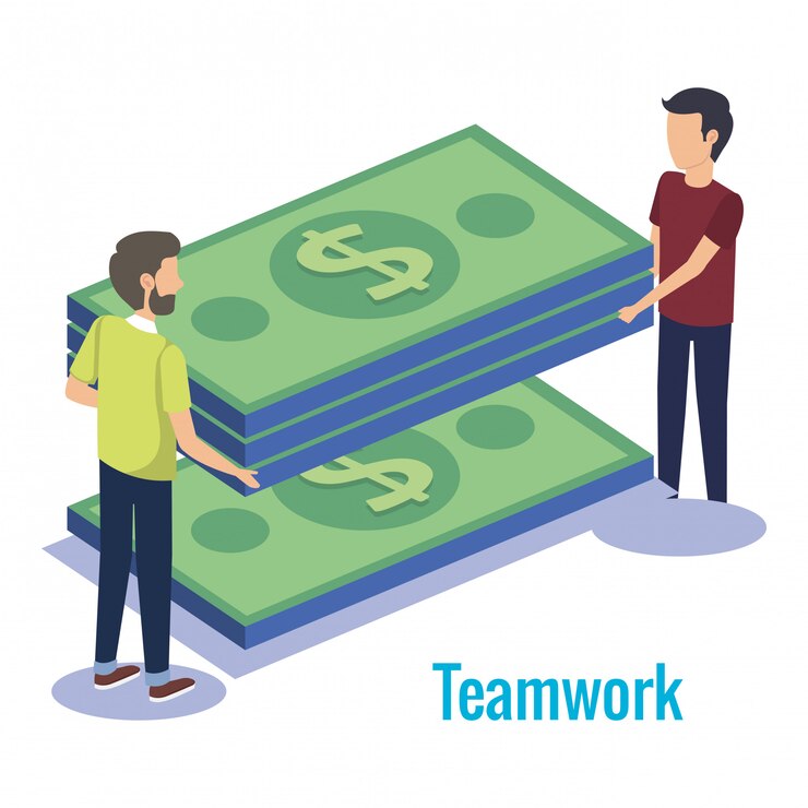 Free Vector couple teamwork with money