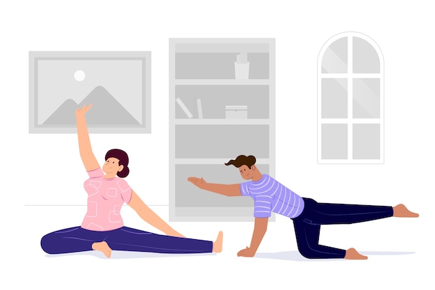 Free vector couple training at home and doing sport