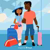 Free vector couple traveling hand drawn design