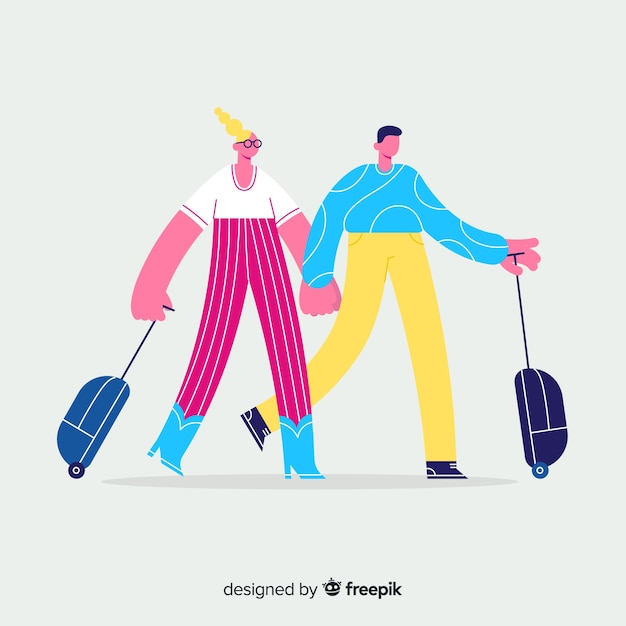 Free vector couple traveling hand drawn style