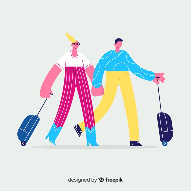 Couple traveling hand drawn style