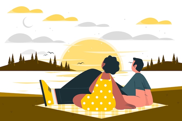 Free vector couple watching the sunset concept illustration