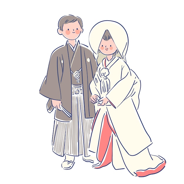 Couple wearing japanese wedding clothes