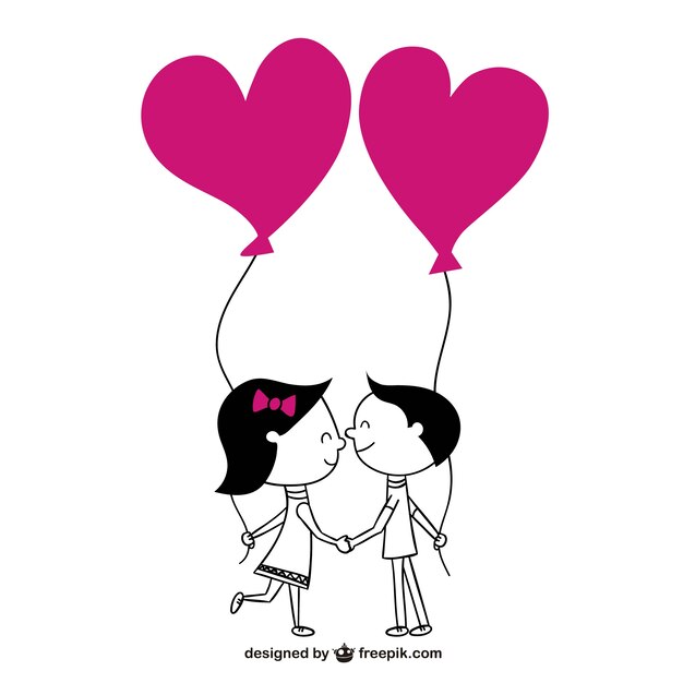 Couple with hearts balloons