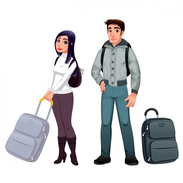 Free vector couple with luggage