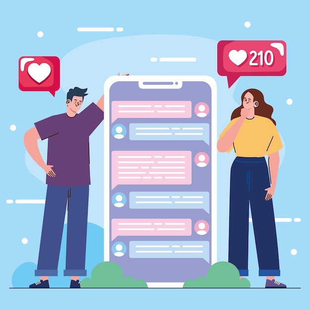 Free vector couple with smartphone social media