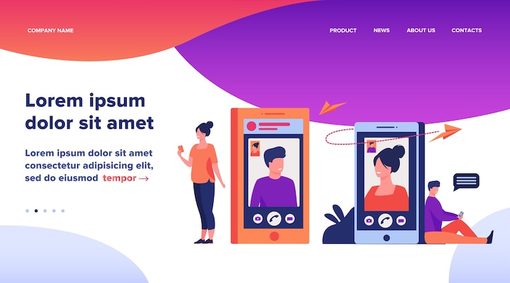 Free Vector couple with smartphones talking through video call.