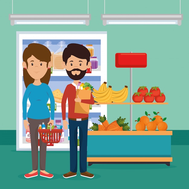 Couple with supermarket groceries