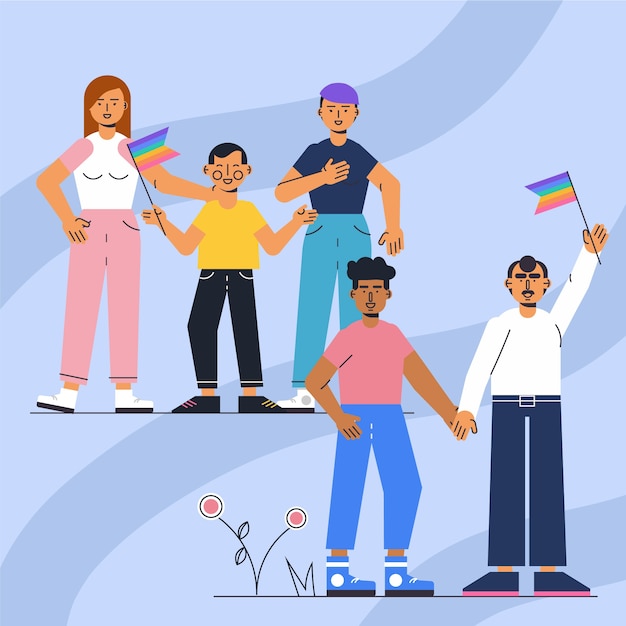 Free vector couples celebrating pride day