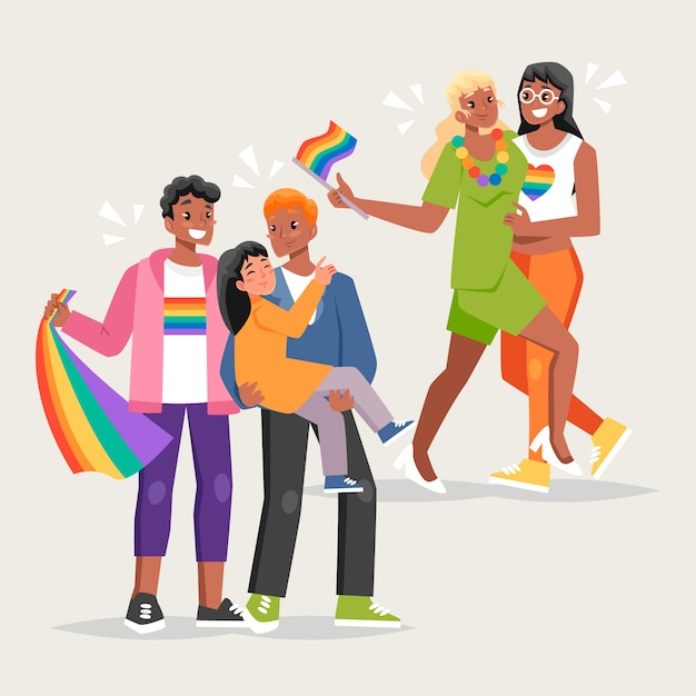 Free vector couples celebrating pride day