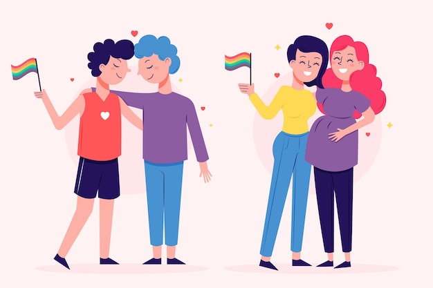 Free vector couples and families celebrating pride day concept