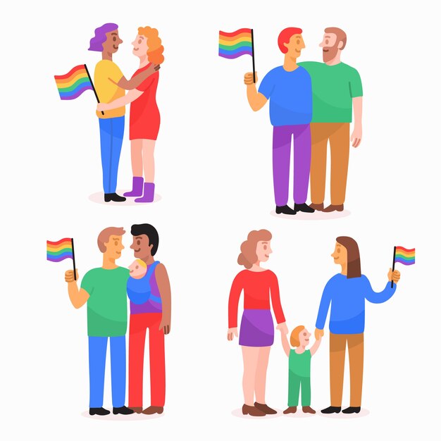 Пары и семьи празднуют набор иллюстраций дня гордости
