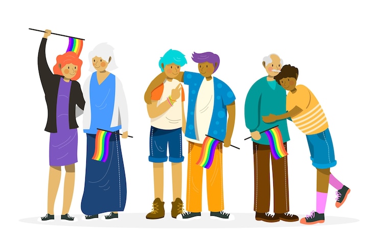 Free Vector couples and families celebrating pride day