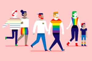 Free vector couples and families celebrating pride day