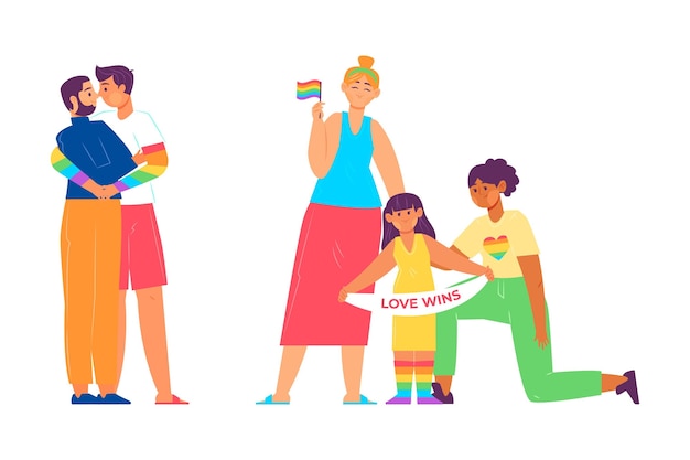 Free vector couples and families celebrating pride day