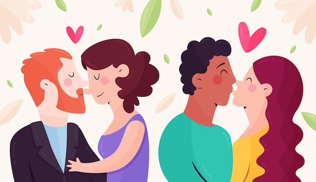 Couples kissing illustration