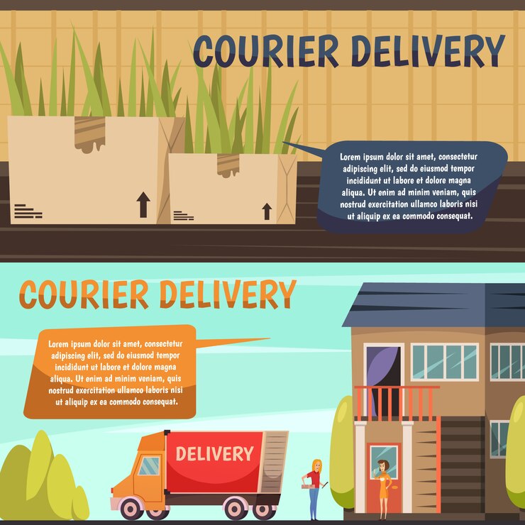 Free Vector courier delivery 2 orthogonal banners