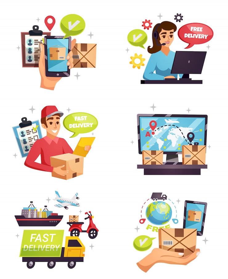 Free Vector courier delivery compositions elements set 