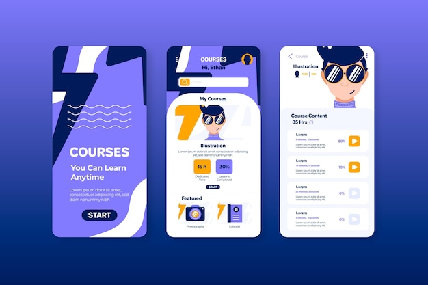 Free vector course app interface concept