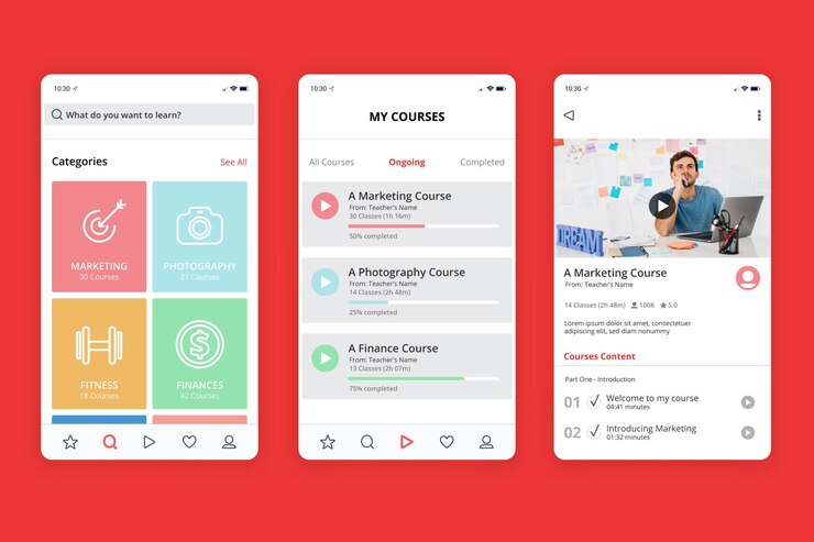 Free Vector course app interface concept