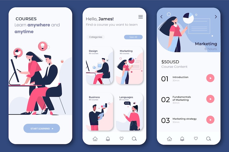 Free Vector course app interface concept