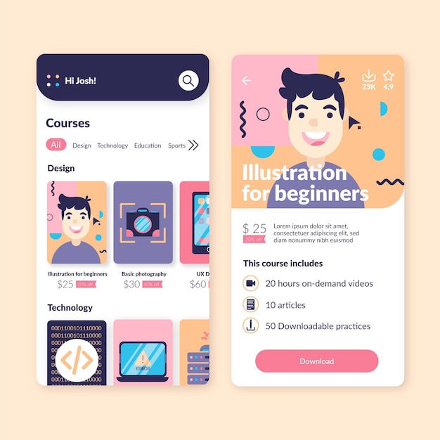 Course app interface template