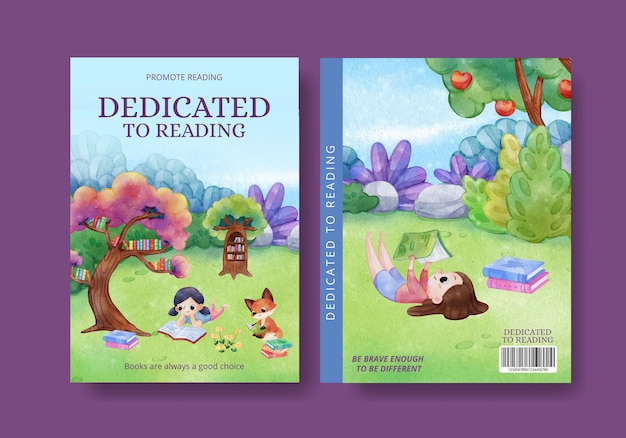세계 책의 날 개념수채화 스타일xa가 포함된 표지 책 템플릿